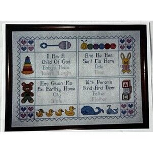 Heartwarmer Designs Cross Stitch Birth Record Kit Baby Sampler To Finish Words